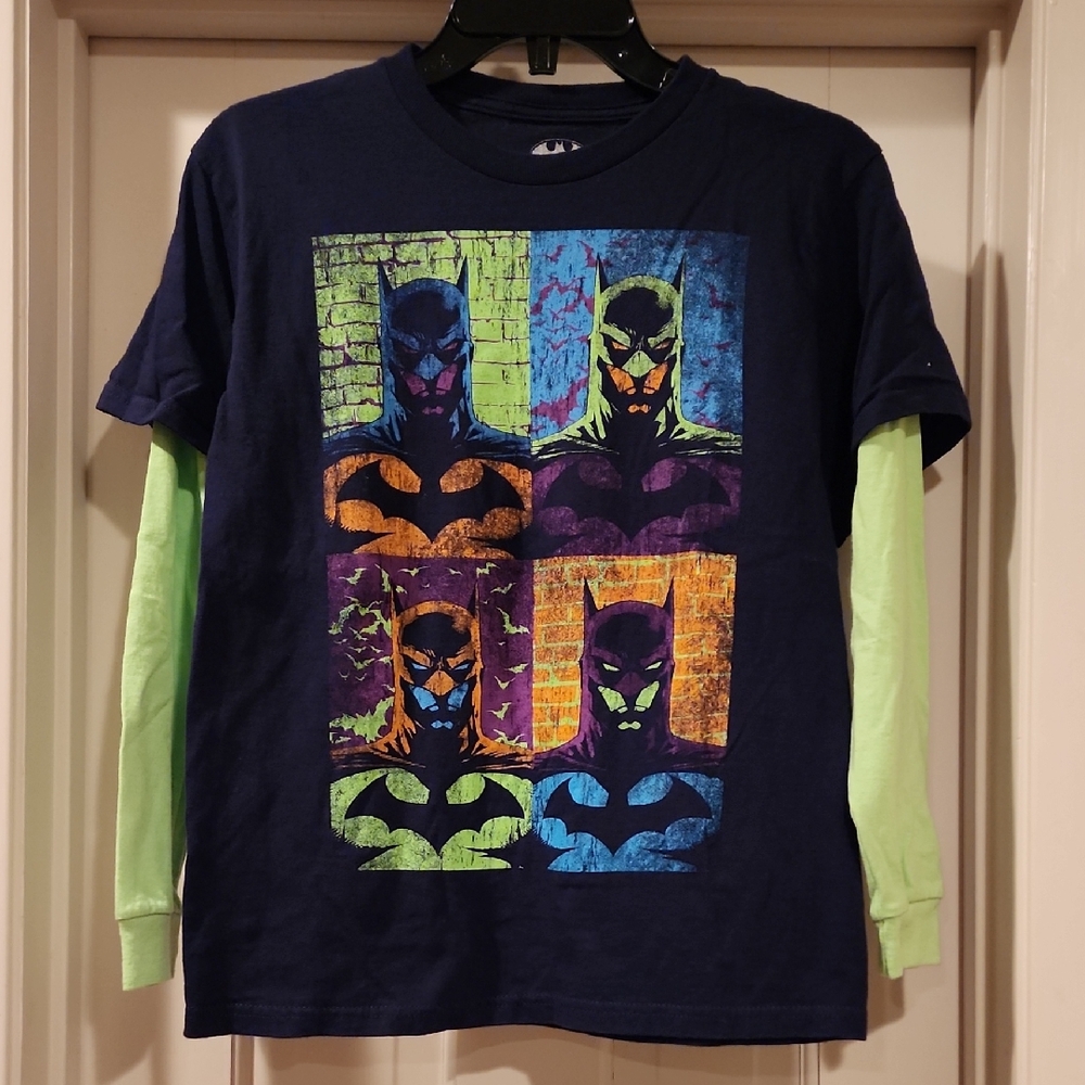 Batman Long Sleeve Shirt - Navy and Lime. Size Medium 10/12